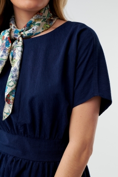 Womens navy dolman sleeve waistband modest dress
